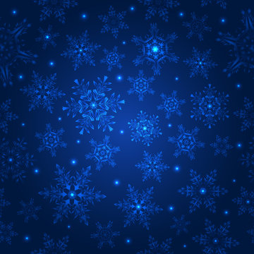 Blue seamless  pattern with snowflakes, vector eps 10