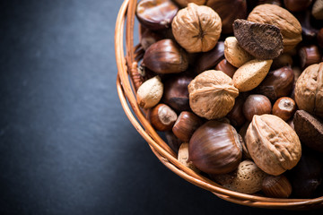 mixed whole nuts in basket