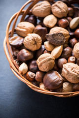 mixed whole nuts in basket