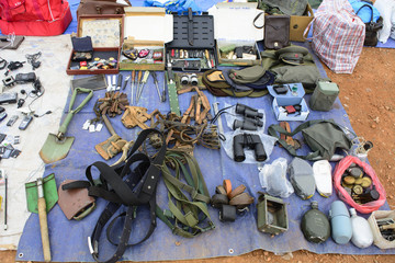 Old military equipment flea market