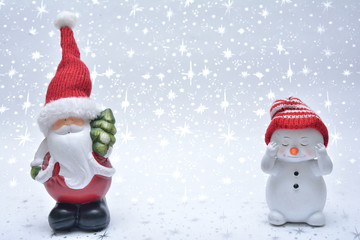 Santa and snowman on the white background