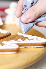 Decorating gingerbread cookies.