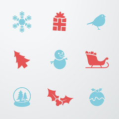 Fototapeta na wymiar Christmas Symbols 9 Icons Set