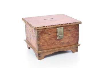 vintage wooden chest isolated on white background