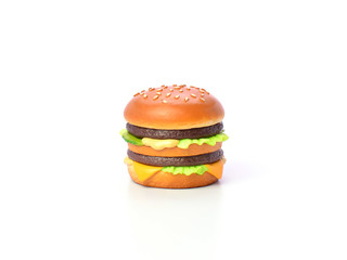 mini burger model from japanese clay on white background