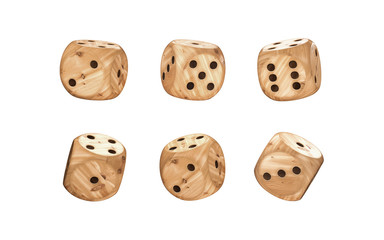 Wooden dice on white background (clipping path included)