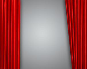 Red curtain on theater or cinema stage slightly open