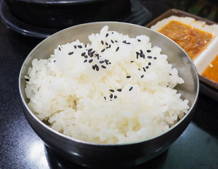 japan rice in bowl selective focus
