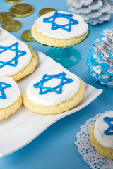 Cookies decorated for Hanukkah.