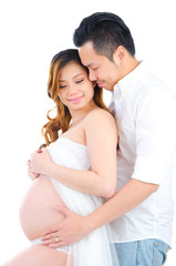 Asian man and his pregnant wife