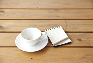 Stock Photo:. empty white mug on wooden table