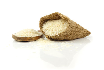 Thai jasmine rice on white background