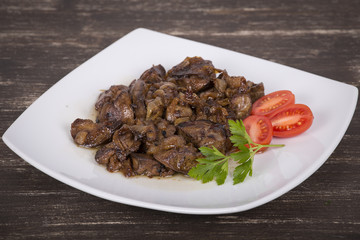 Chicken livers in a creamy sauce with onion