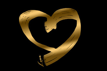 Golden heart paint on black background