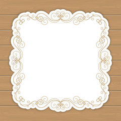 Wood background with curly frame