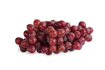 Ripe red grape with leaves isolated on white