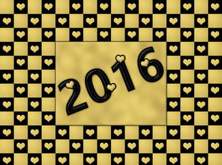 Happy new year 2016 black & gold hearts