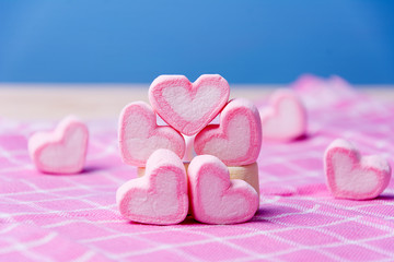 Pink marshmallows heart shape valentine concept