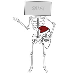 Skeleton Buddy - A beheaded skeleton standing with a LED screen on its neck (in Santa Claus hat)