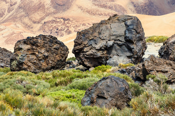 Volcanic bombs on Montana Blanca, Teide National Park, Tenerife, Canary Islands, Spain