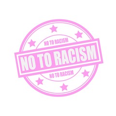 No to racism white stamp text on circle on pink background and star