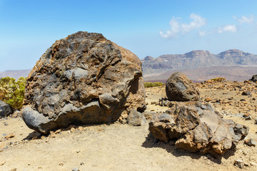 Volcanic bombs on Montana Blanca, Teide National Park, Tenerife, Canary Islands, Spain
