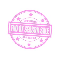 End of season sale white stamp text on circle on pink background and star