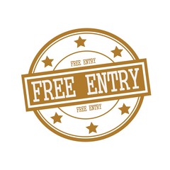 Free entry white stamp text on circle on brown background and star