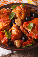 Italian food: Chicken Cacciatori on a plate close-up. Vertical
