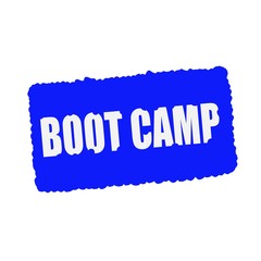 boot camp white stamp text on blood drops blue Background