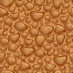 Vector cartoon stone texture in brown colors. Seamless pattern with stones.