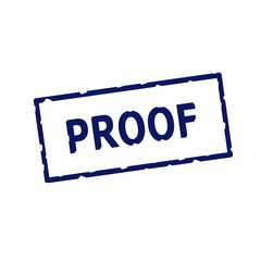 PROOF blue stamp text on Rectangular white background