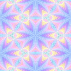 Seamless kaleidoscopic pattern in pink, blue and yellow
