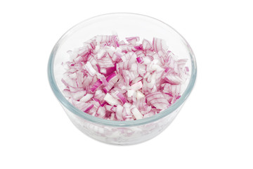 Fototapeta premium Chopped red onion in glass bowl