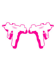 2 guns shoot snapshot mini Uzis pink