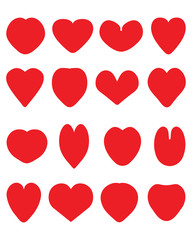 Red silhouettes of heart on the white background