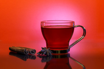 Still life with mulled wine, cinnamon and star anise
