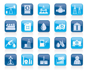 Oil industry, Gas production, transportation and storage icons - vector icon set