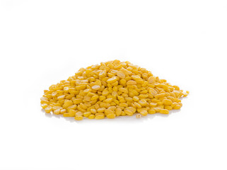 peeled split mung bean isolated on white background