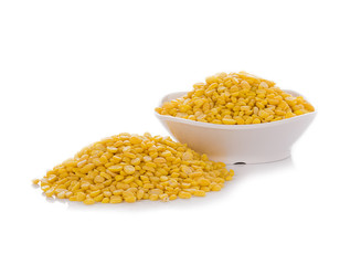 peeled split mung bean isolated on white background