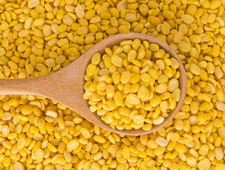 peeled split mung bean isolated on white background