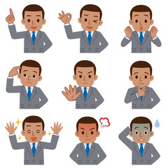 Fototapeta premium 若い黒人ビジネスマンの表情セット