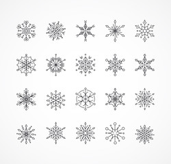 Snowlakes set, geometric Christmas pattern and background
