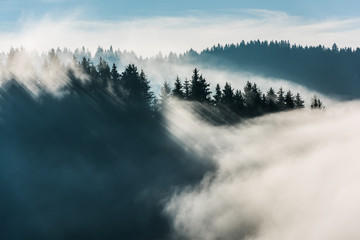 Foggy Landscape. A view from mountains to the valley covered with foggy landscape.