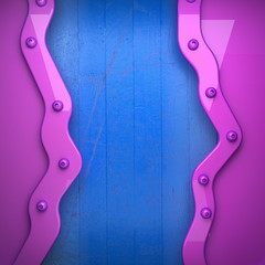 pink metal and blue wood background