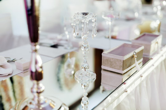 Wedding crystals on table