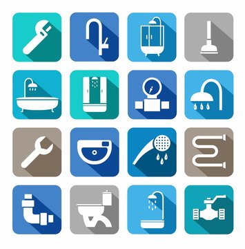 Plumbing, icons, colored background, shadow. 