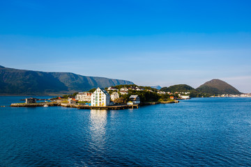 Fototapeta na wymiar The coastline of the city of Alesund , Norway