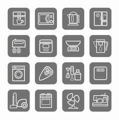 Household appliances, icons, monochrome, linear. 