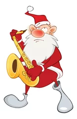 Fototapeten Babyzimmer Illustration of a Cute Santa Claus a Saxophonist. Cartoon Character  © liusa